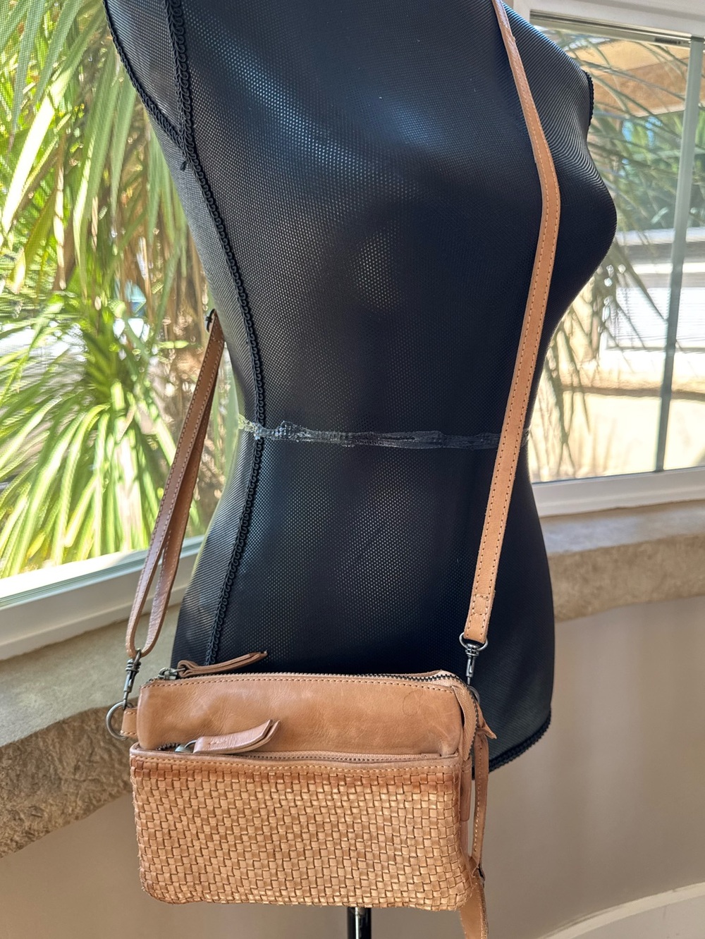 Harbour 2nd Tan Woven Leather Distressed Crossbody Bag/Purse